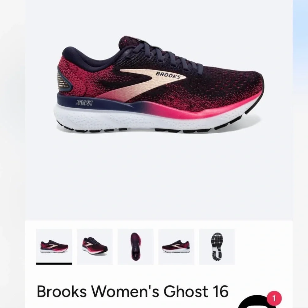 Women's Brooks Ghost 16, Peacoat/Raspberry/Apricot SZ 8.5 Worn Twice